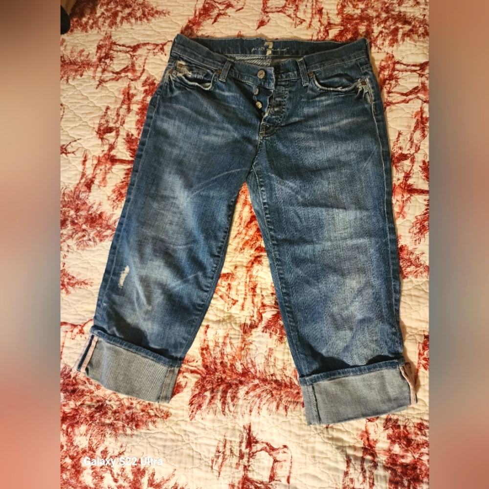 7 for All Mankind button fly cropped cuffed jeans